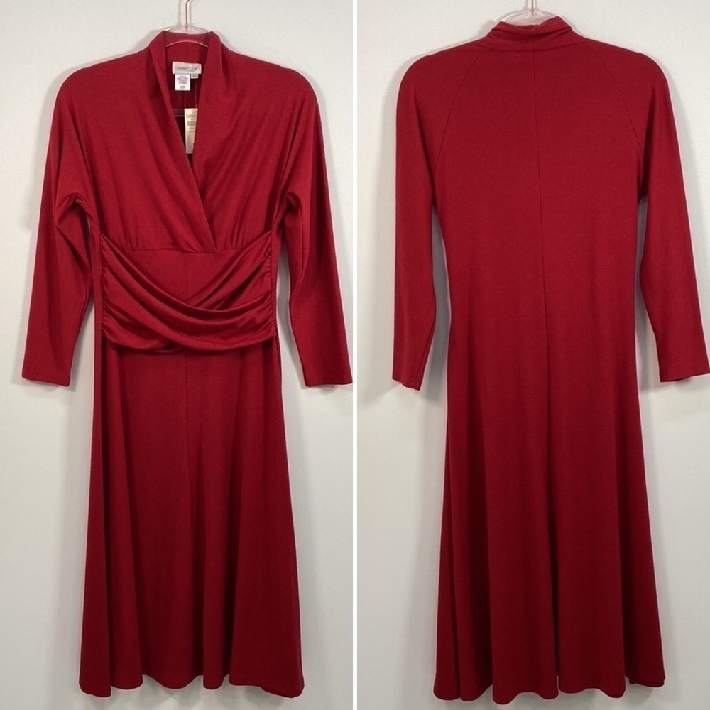 Coldwater Creek Modest Fit & Flare Long Sleeve Dress Women's‎ PS Red